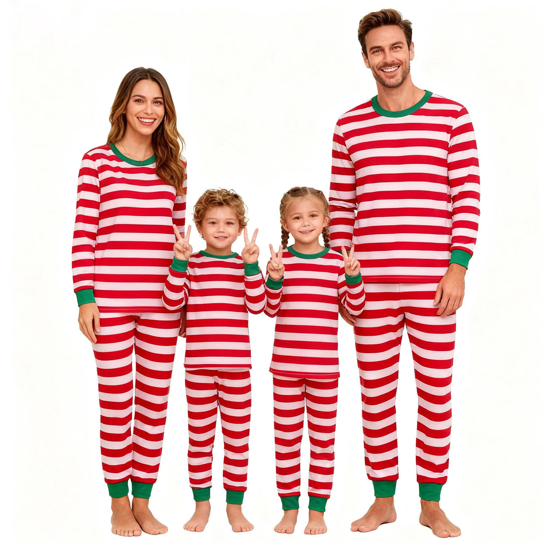 Family Matching Christmas Pajamas Red White Striped Long Sleeve Set Soft Sleepwear for Dad Mom Children Holiday Loungewear