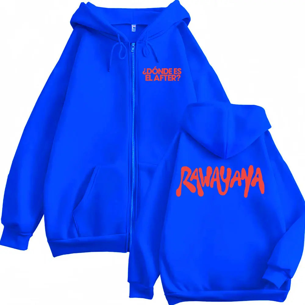 Rawayana Donde Es El After Album Logo Zip Up Hooded Men's Hip Hop High Street Sweatshirt Jacket Casual Fleece Zipper Hoodie Coat