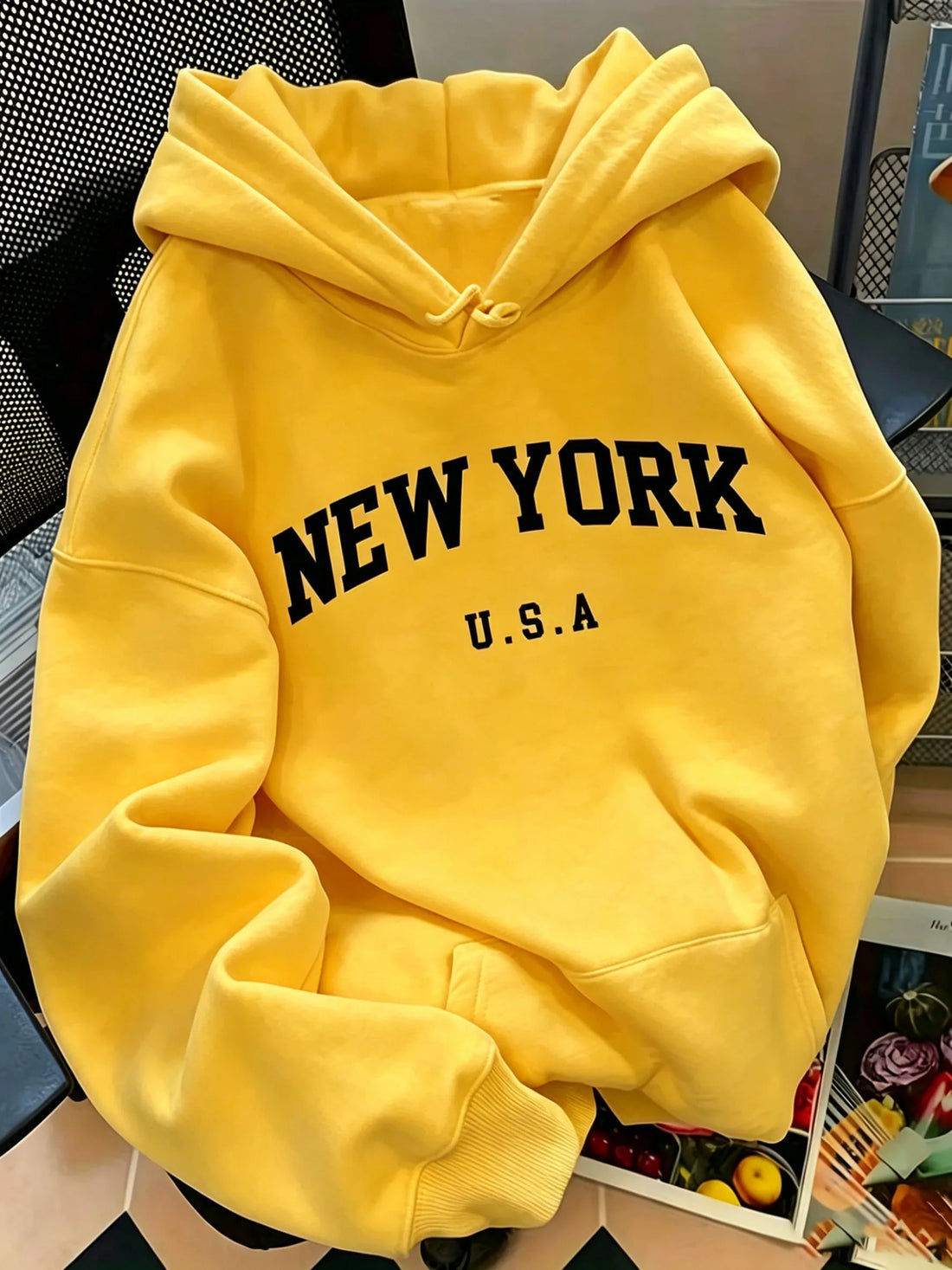 Men Women New York USA Graphic Hoodie  Loose Sweatshirt Vintage Streetwear Casual Soft Fleece Hooded Pullover Autumn Daily Wear