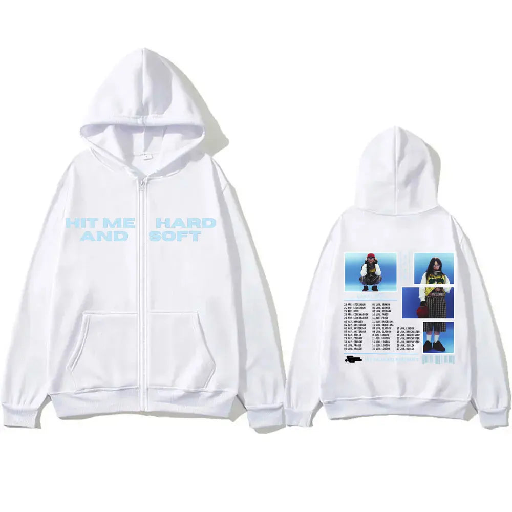 Hit Me Hard and Soft Tour 2025 Zipper Hoodies Men Women Fashion Harajuku Zip Up Jacket Unisex Vintage Hip Hop Zip Up Sweatshirts