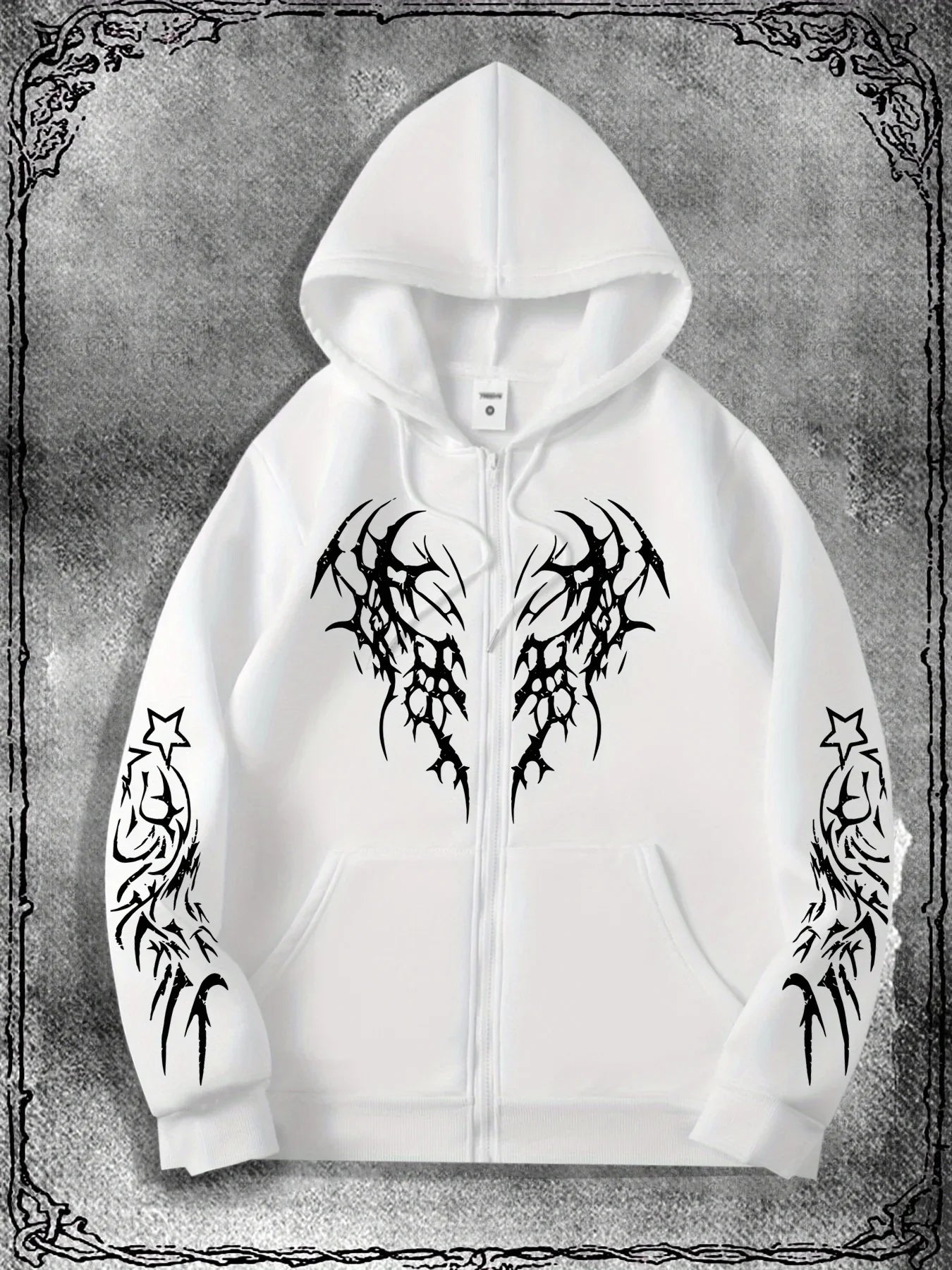 The High Street Hoodie Men Zip Up Long Sleeve Loose Jacket Printed Coats Casual Hooded Sweatshirt Y2K Fashion Clothes