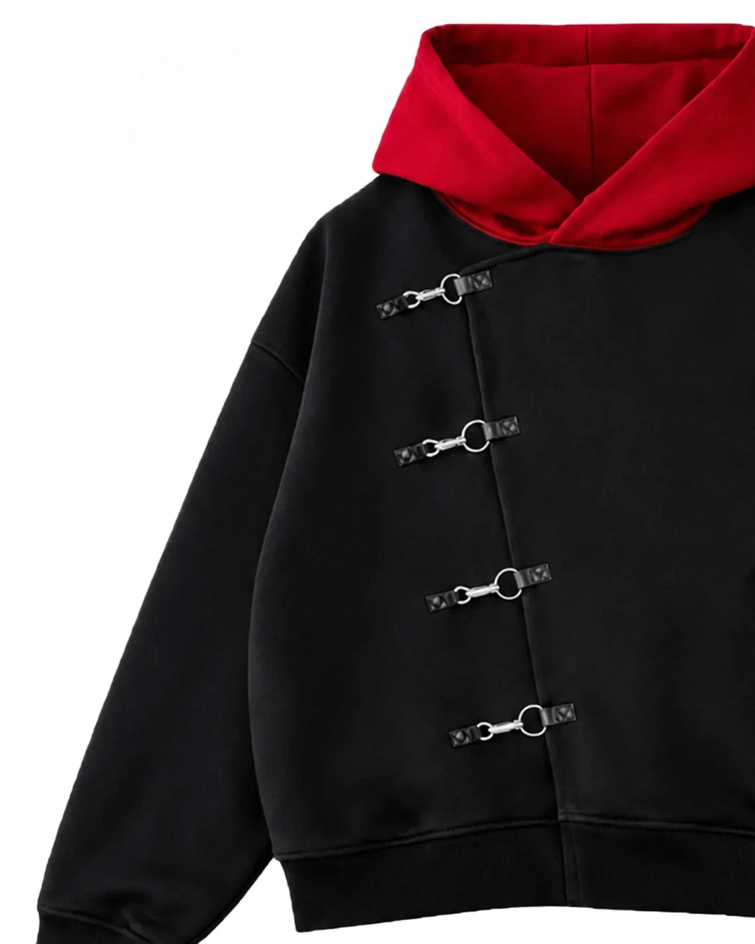 Y2K Red Itadori Hoodie Oversized Black Red Spliced Metal Button Casual Sweatshirt Trendy and Simple Men Women Streetwear Jacket