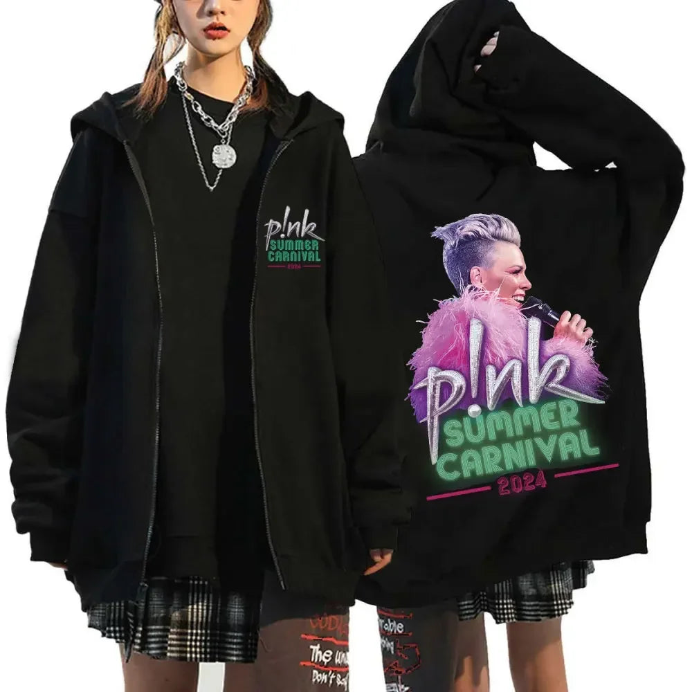 P!nk Pink Singer Zipper Jackets Harajuku Zip Up Hoodie Y2K Tops Coat Pullover P!nk Trustfall Album Concert Fans Gift Sweatshirts