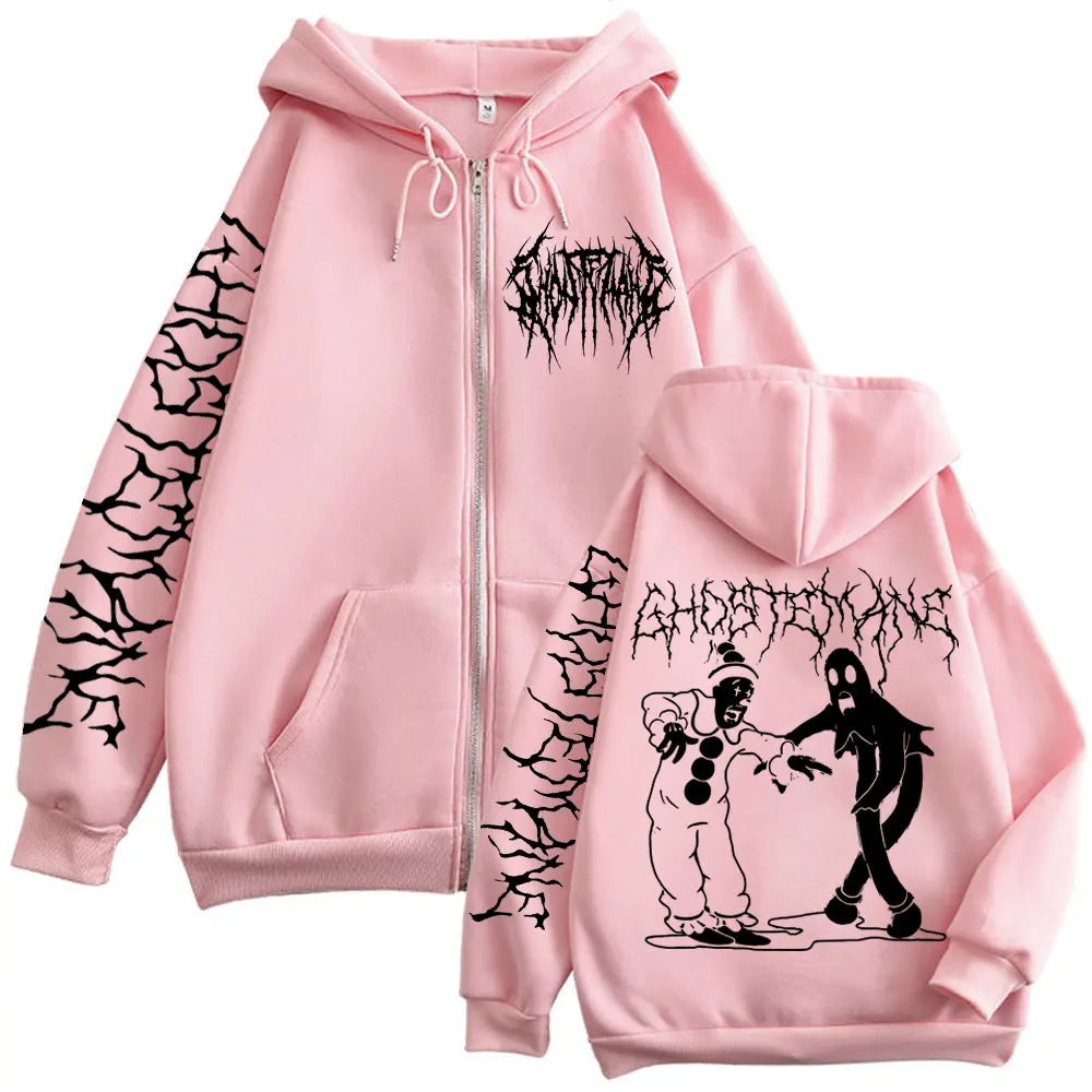 Ghostemane Print Zipper Hoodies Metal Rock Pop Music Zip Up Hooded Sweatshirts Men's Women's Gothic Fashion Vintage Pullovers