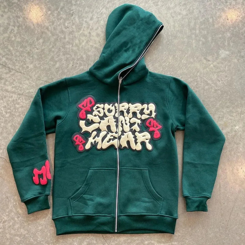 American Retro Star and Letter Printed Zip-up Hoodies Y2K Women / Men Spring Autumn Section Lazy Fashion Street Cardigan Jacket
