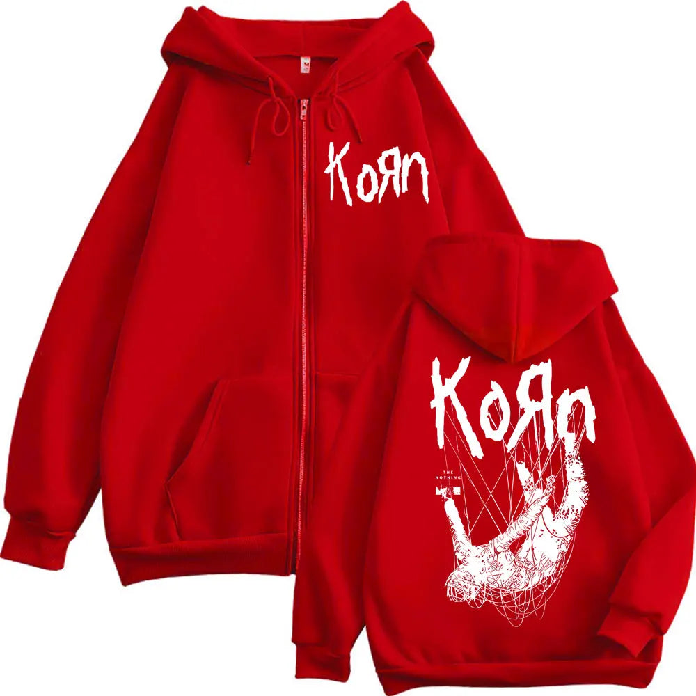 Rock Band Korn The Nothing Album Zipper Hoodie Gothic Vintage Zip Up Pullovers Men Women Casual Fashion Sweatshirt Streetwear