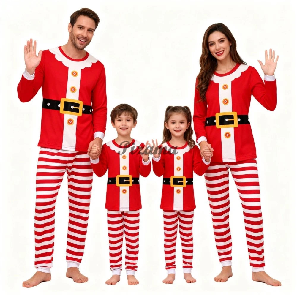 Green Santa Claus Cosplay Family Look Clothes Striped Christmas Family Matching Pajama Sets Father Mother Kids Couples Pyjamas