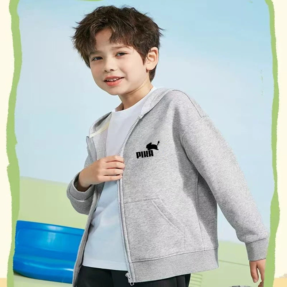 Children Zipper Cardigan Hoodies Print Tops Boy Black Girls Pink Sweatshirt Coat Long Sleeve Casual Fashion Hooded