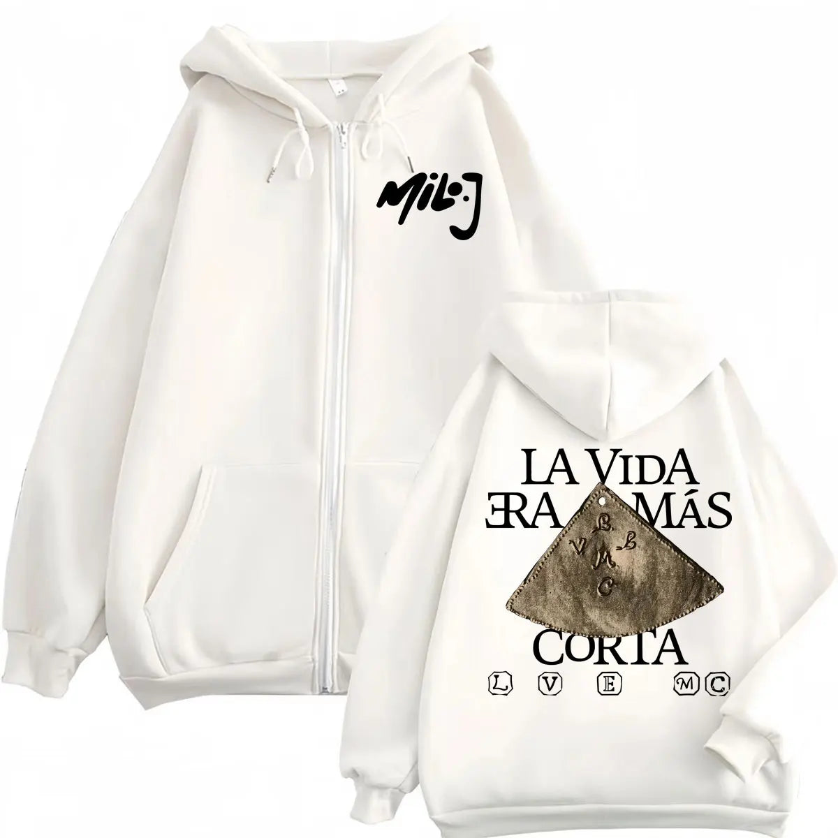 Rapper Milo J La Vida Era Mas Corta Merch Zipper Hoodie Fashion Hip Hop Zip Up Sweatshirt Men's Women's Casual Fleece Pullovers