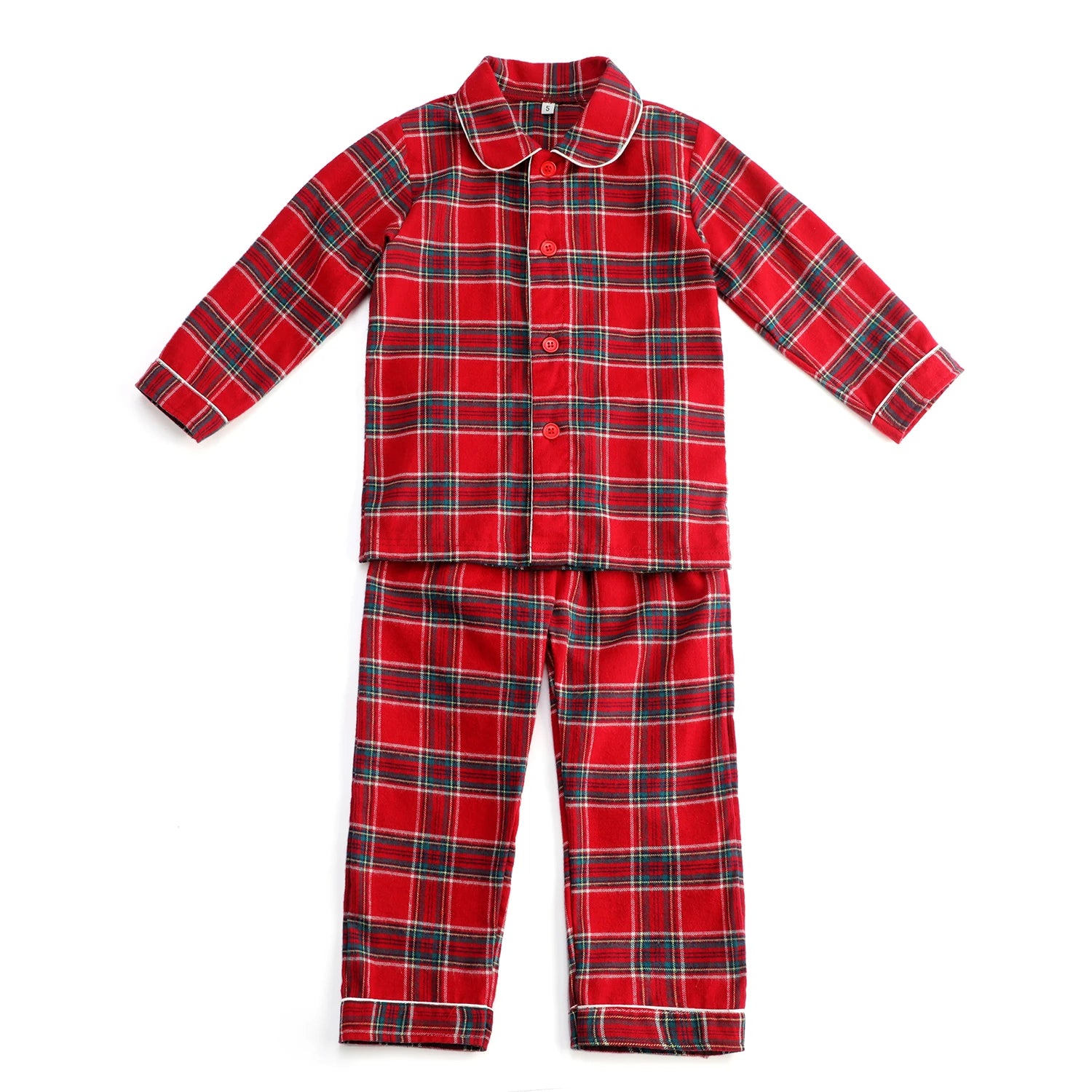 Flannel Christmas Family Matching Outfits Boys And Girls Ruffle Pajamas White Lace Red Long Sleeve Baby Button Kids Pyjamas Sets