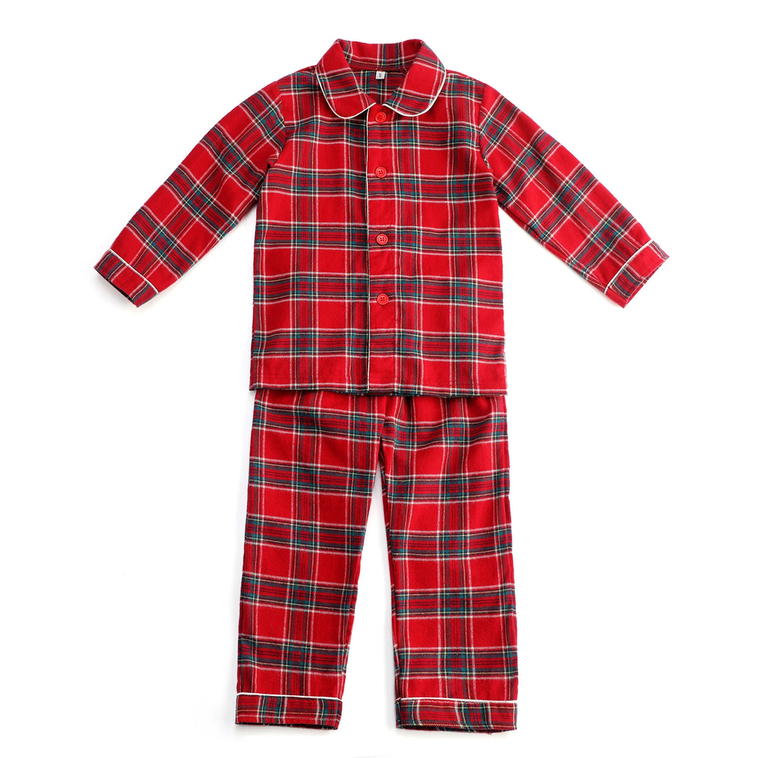 Flannel Christmas Family Matching Outfits Boys And Girls Ruffle Pajamas White Lace Red Long Sleeve Baby Button Kids Pyjamas Sets