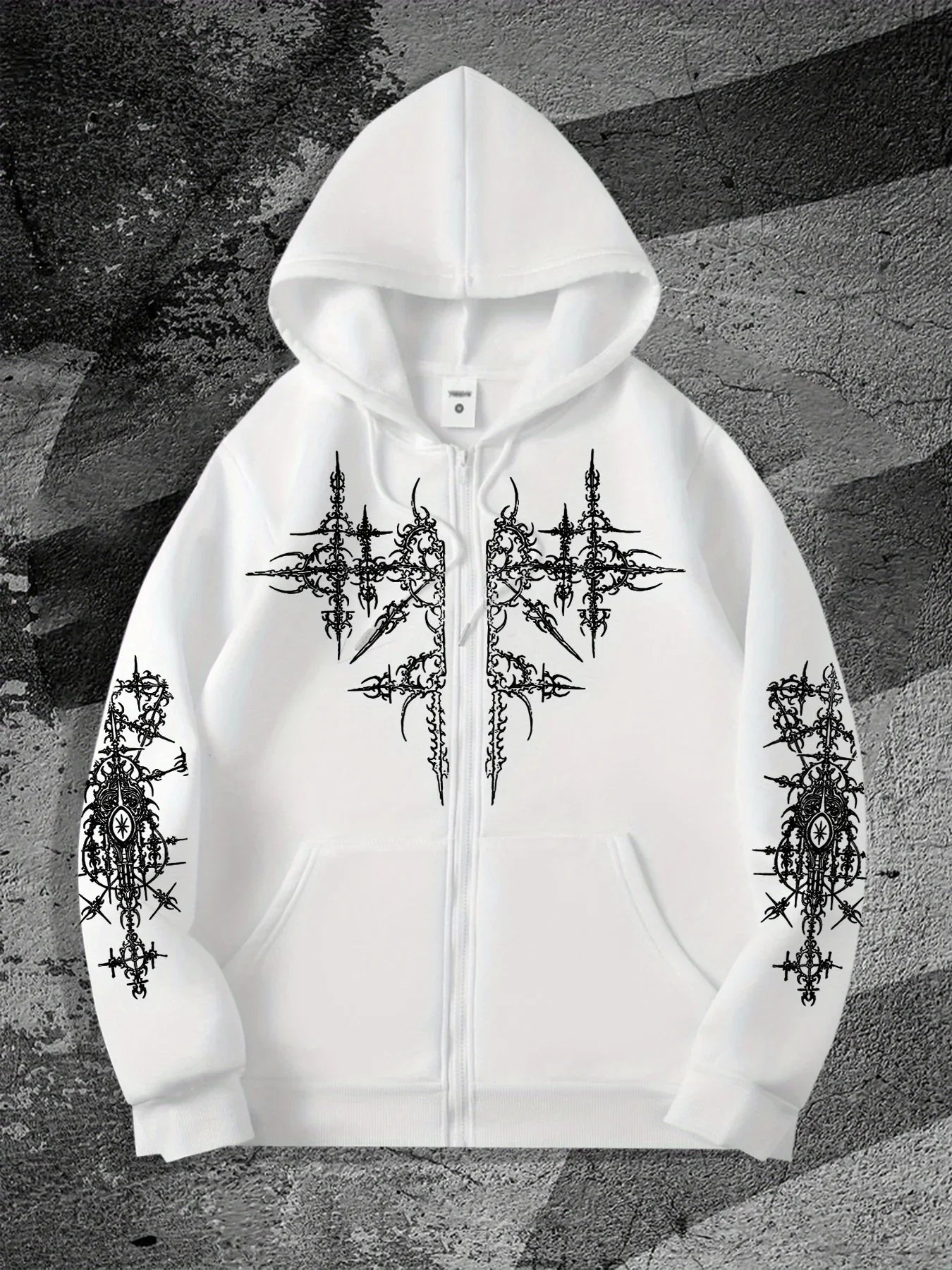 Unisex Gothic Dark Print Zip-Up Hoodie Trendy Streetwear Casual Everyday Fashion Unisex Style Holiday Gift