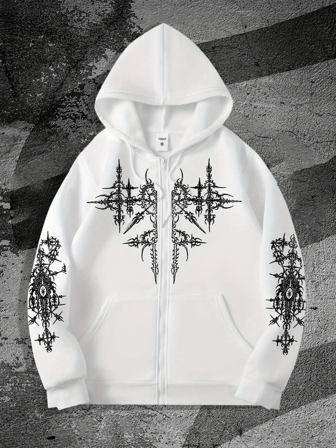 Unisex Gothic Dark Print Zip-Up Hoodie Trendy Streetwear Casual Everyday Fashion Unisex Style Holiday Gift