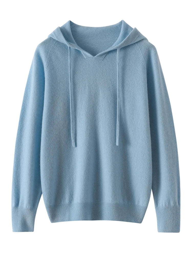 CHICUU Women Cashmere Hoodie Sweater 100% Cashmere Pullover Knitwear Autumn Winter Casual Style Hoodie Soft Warm Clothing Tops