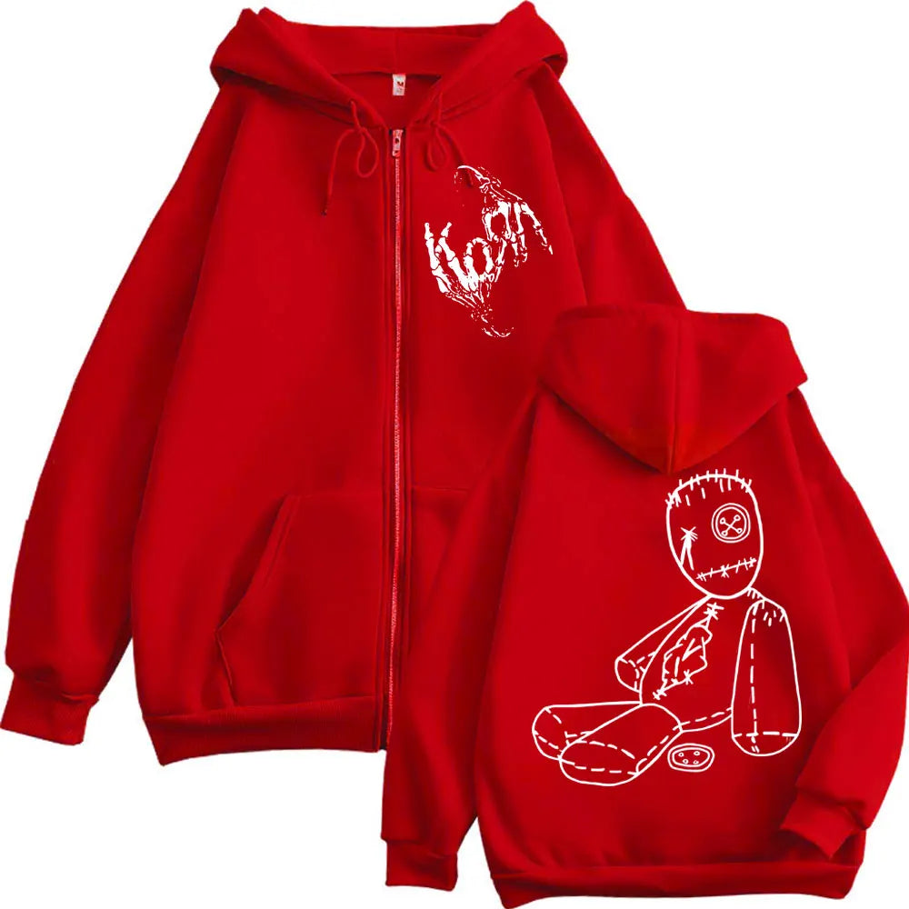 Limited Korn Rock Band Merch Zipper Hoodies Music Album Issues Print Zip Up Sweatshirts Men Women High Quality Fashion Pullovers