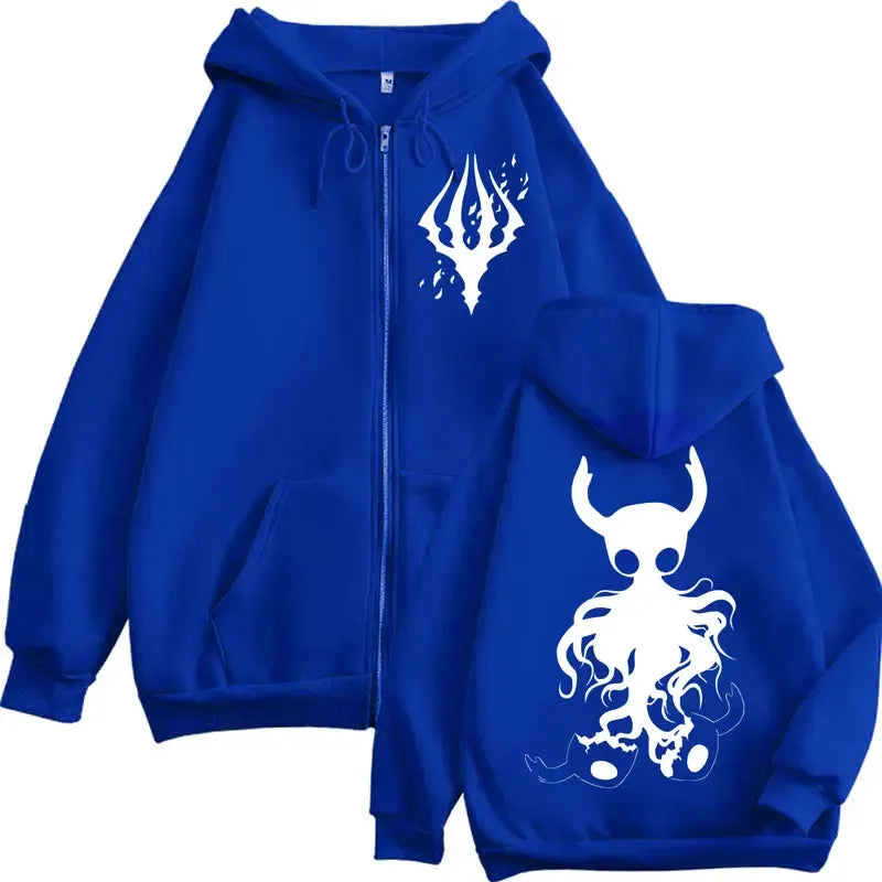 Limited Hollow Knight Game Graphic Zipper Hoodies Gothic Vintage Zip Up Hooded Sweatshirts Men Women Fashion Casual Pullovers