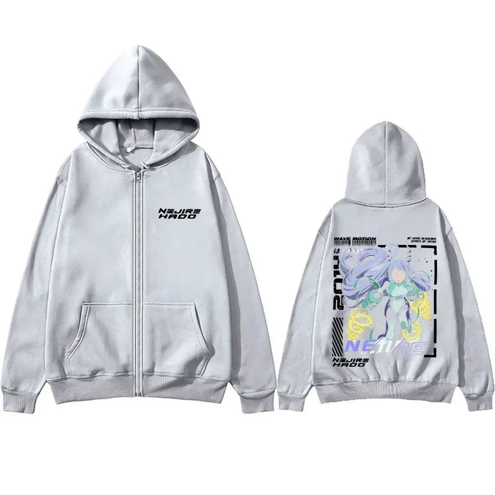 Anime My Hero Academia T-shirt Kawaii Cute Nejire Hado Cosplay Zipper Hoodie Men Women Casual Cartoon Oversized Zip Up Jacket