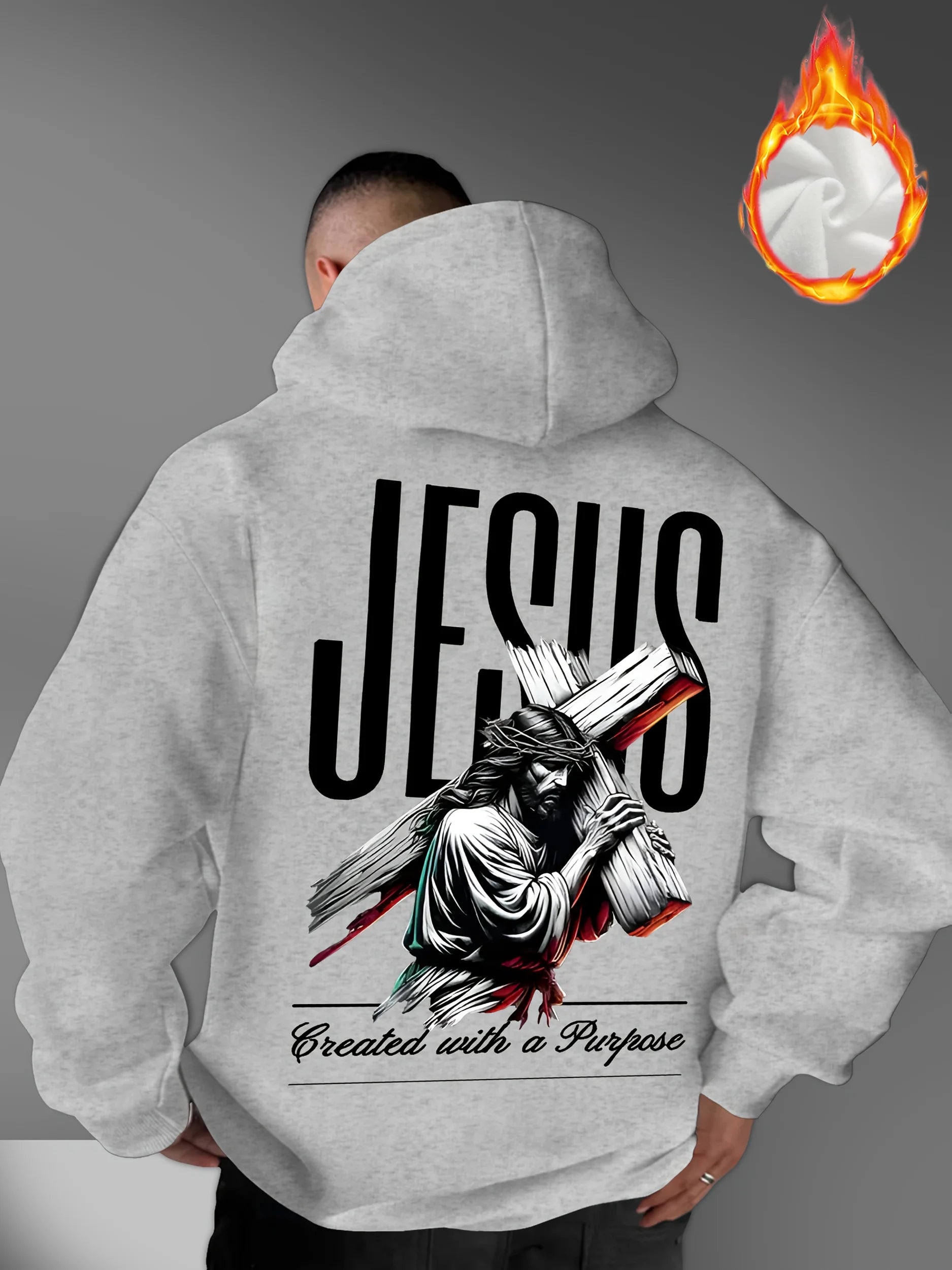 Men's Hooded Sweatshirt with JESUS Pattern Print Casual Loose Fit Lightweight Street Fashion Activewear Daily Wear for Teenagers