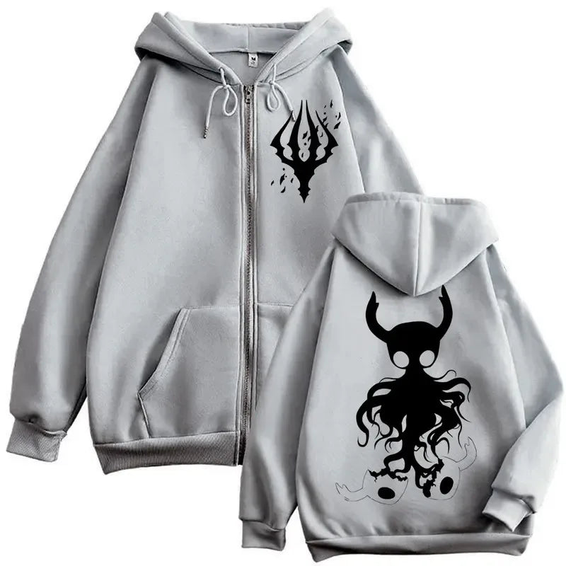 Limited Hollow Knight Game Graphic Zipper Hoodies Gothic Vintage Zip Up Hooded Sweatshirts Men Women Fashion Casual Pullovers