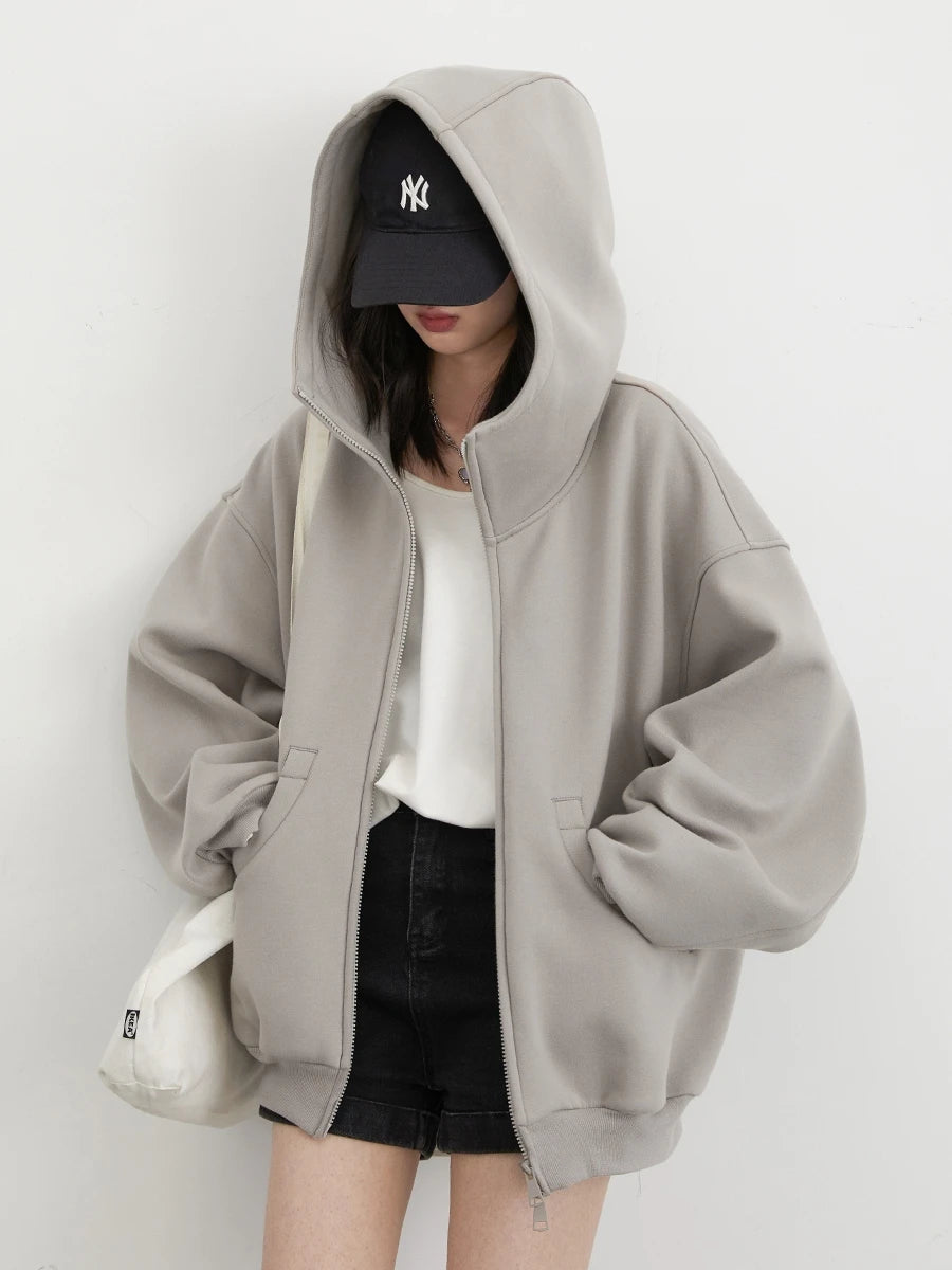CHIC VEN Women Sweatshirts Loose Casual Hooded Long Sleeves with Plush Sweater Double Zipper Oversize Coat Spring Autumn 2026