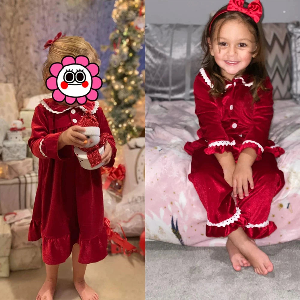 Mudbala Baby Boys Red Velvet Christmas Pyjamas Family Classic Luxury Toddler Girls Sibling Matching Kids Pajamas Set