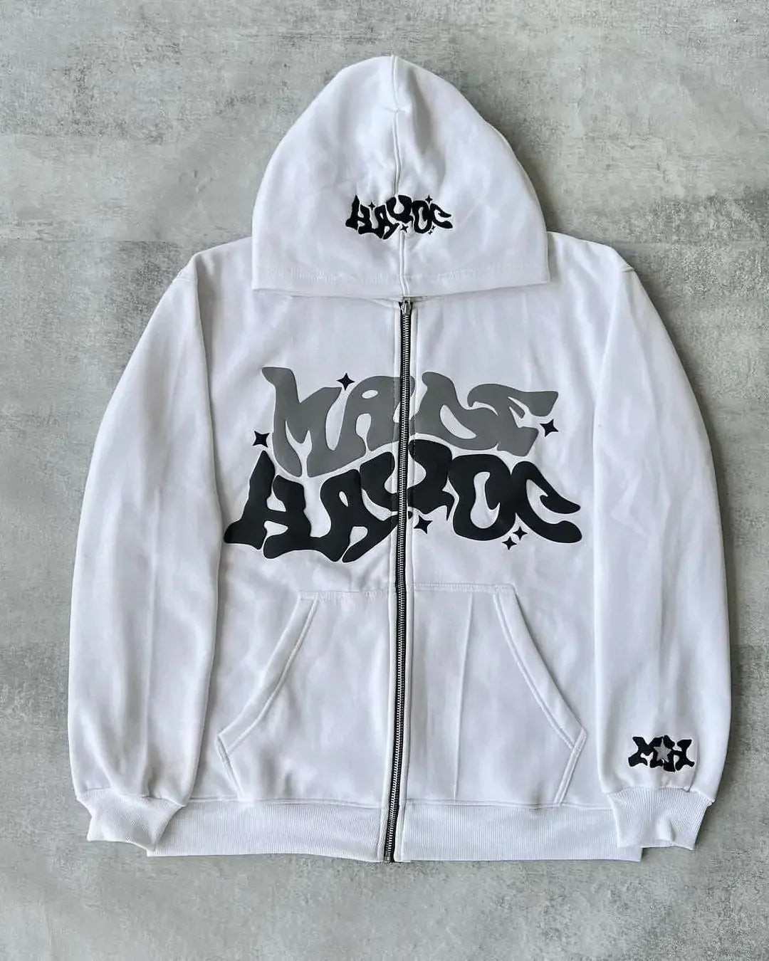 Hooded zipper hoodie with retro American-style letters, unisex, suitable for pairing with a millennial-style jacket