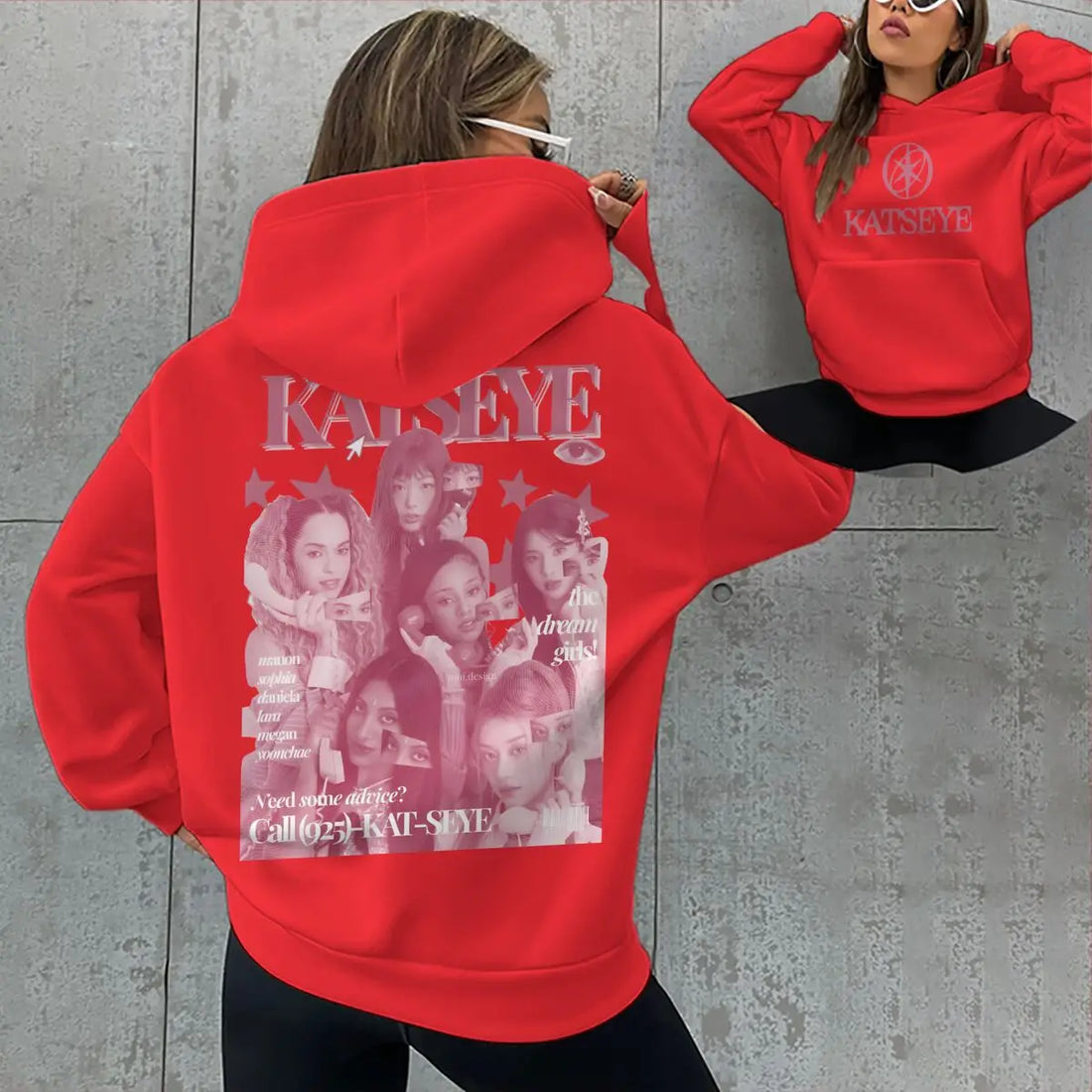 Women Pink Katseye Print Pocket Hoodies Spring Autumn Hip Hop Music Lover Gifts Pullover Vintage Katseye Unisex Gothic Hoody
