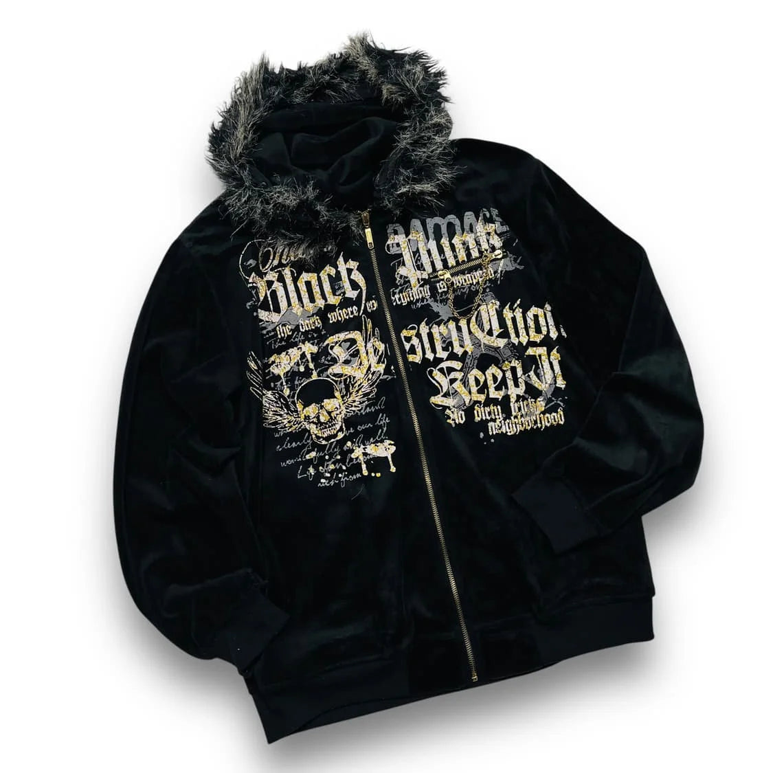 Y2K MMA Lint Sweatshirt Gothic Vintage Pattern Oversized Hooded ZipUp Sweatshirt Trend Men Women Fashion Casual Streetwear