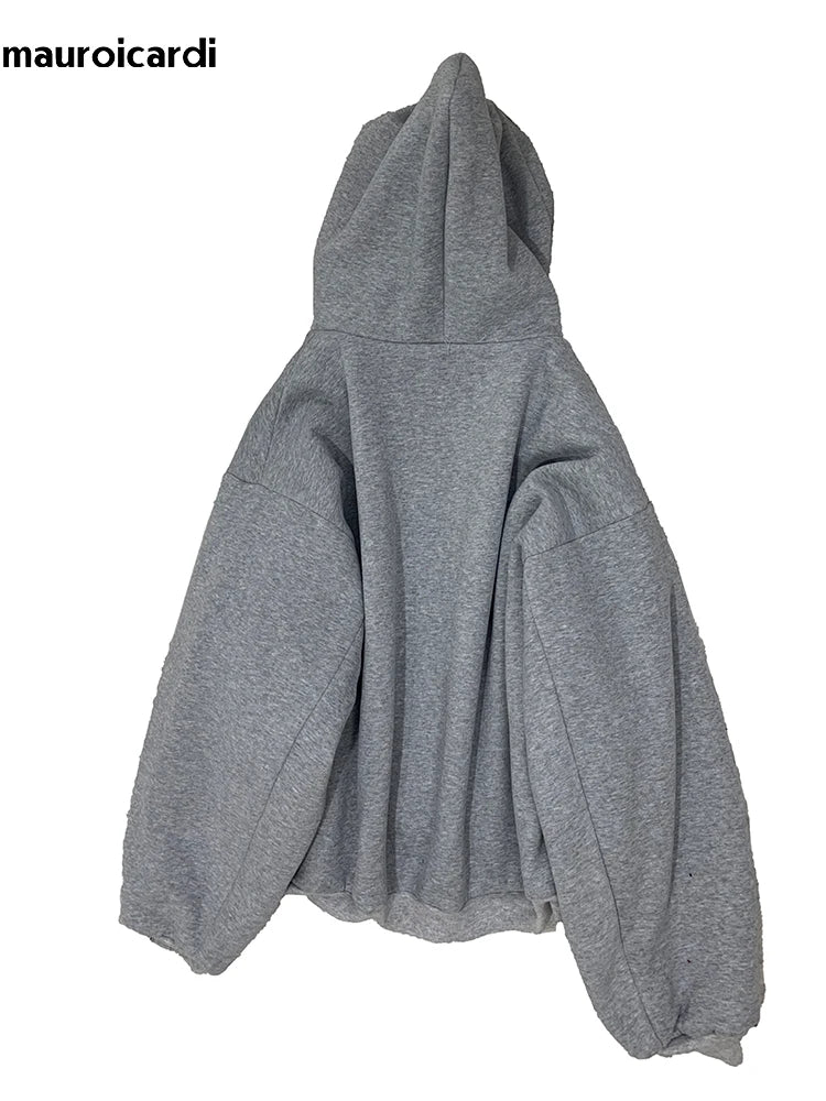 Mauroicardi Autumn Oversized Reversible Hoodies Men Loose Casual Luxury Designer Clothes Hoodie with Plaid Lining Sweatshirt
