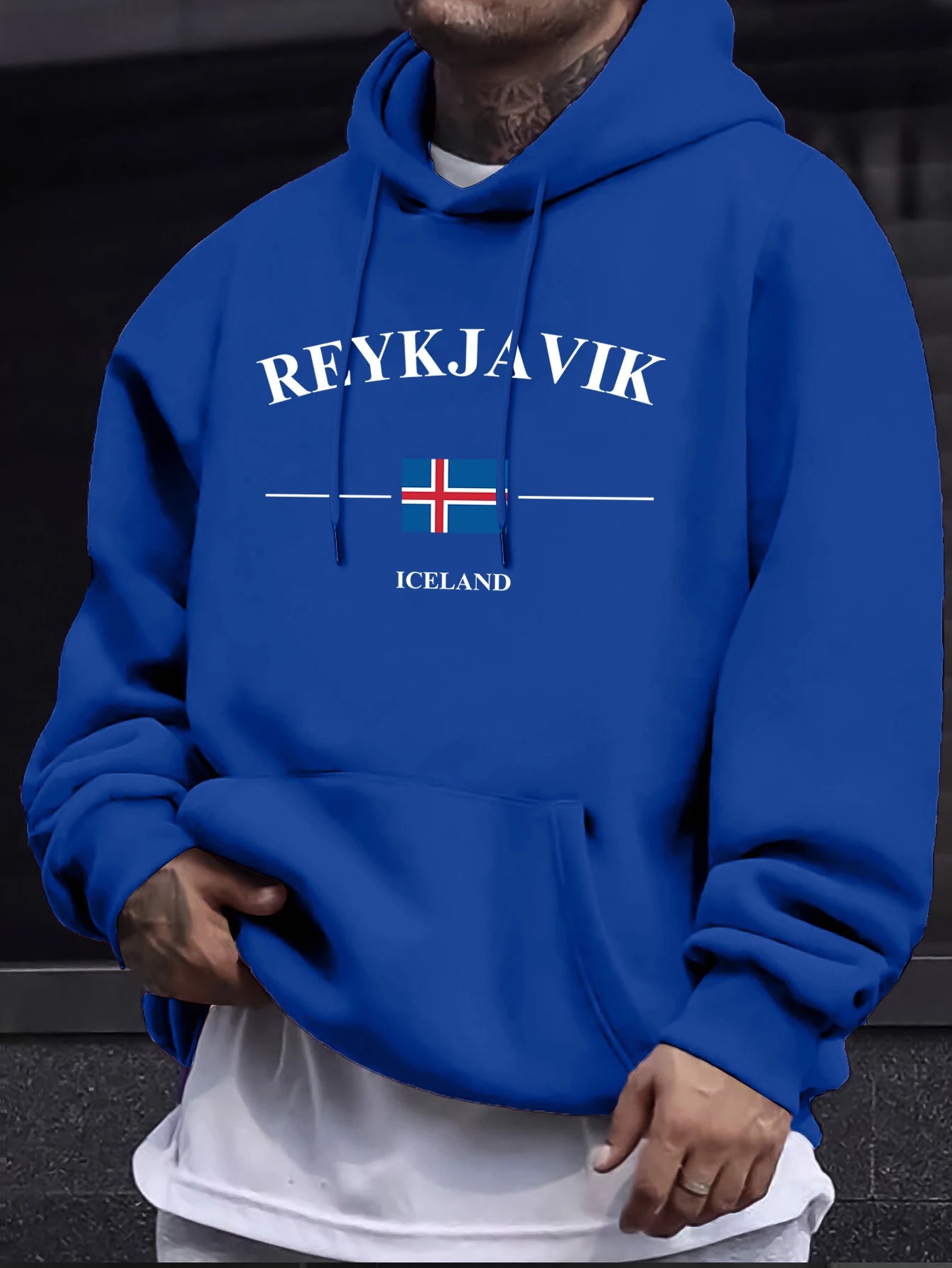 Reykjavik Iceland Letter And Flag Print Hoodie Mens Fleece Autumn Sweatshirt Casual New Streetwear Comfortable Soft Pullovers