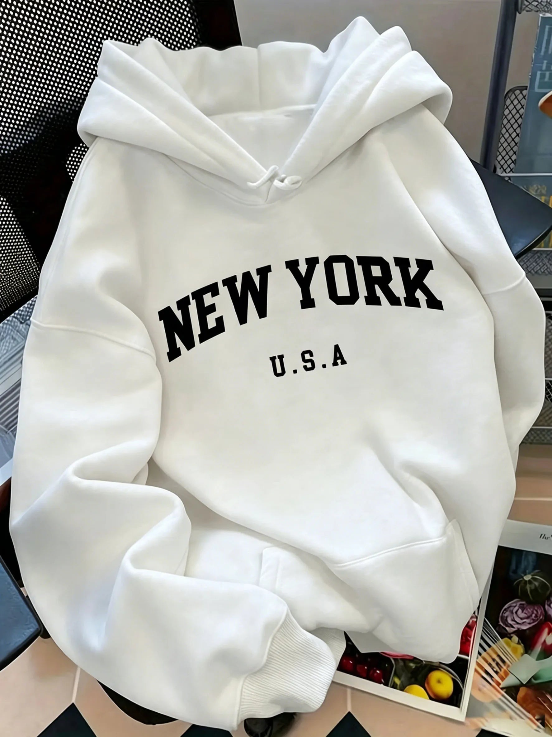 Men Women New York USA Graphic Hoodie  Loose Sweatshirt Vintage Streetwear Casual Soft Fleece Hooded Pullover Autumn Daily Wear