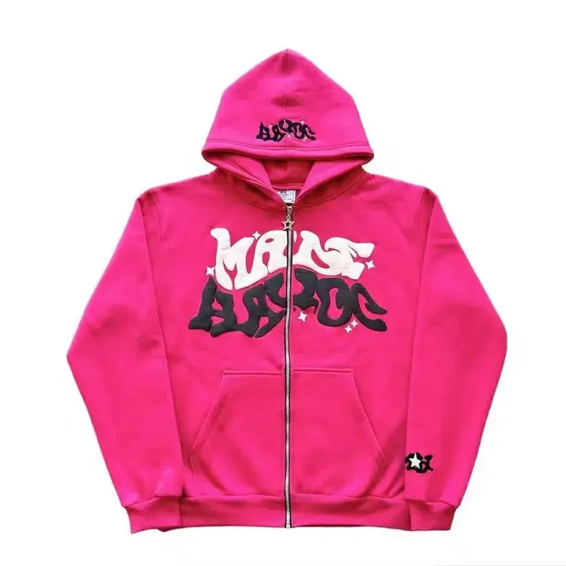 Hooded zipper hoodie with retro American-style letters, unisex, suitable for pairing with a millennial-style jacket