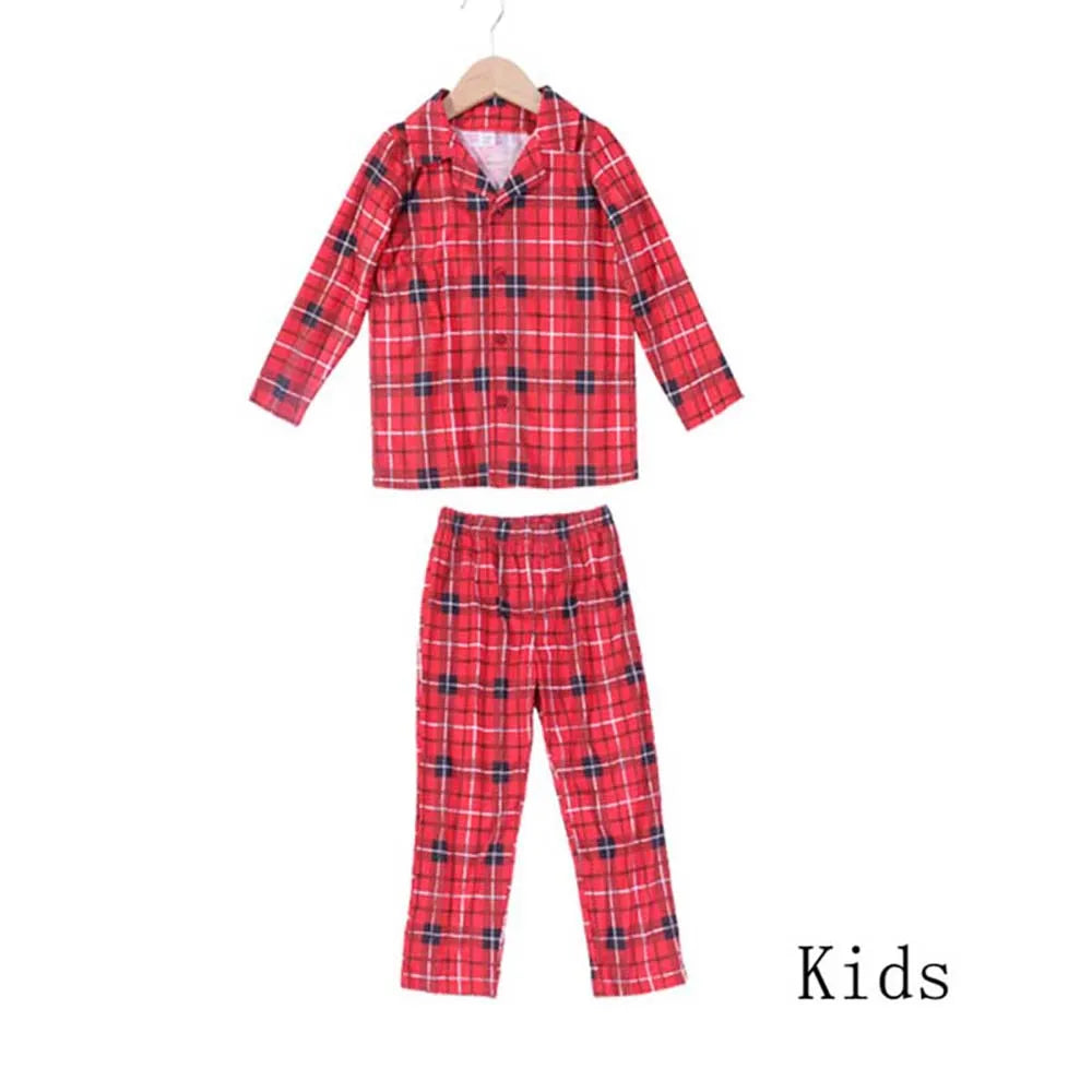 Family Christmas Pajamas Matching Sets Adult And Kids Xmas Red Plaid Button Shirts Tops+Pants Baby Romper Loungewear Pyjamas