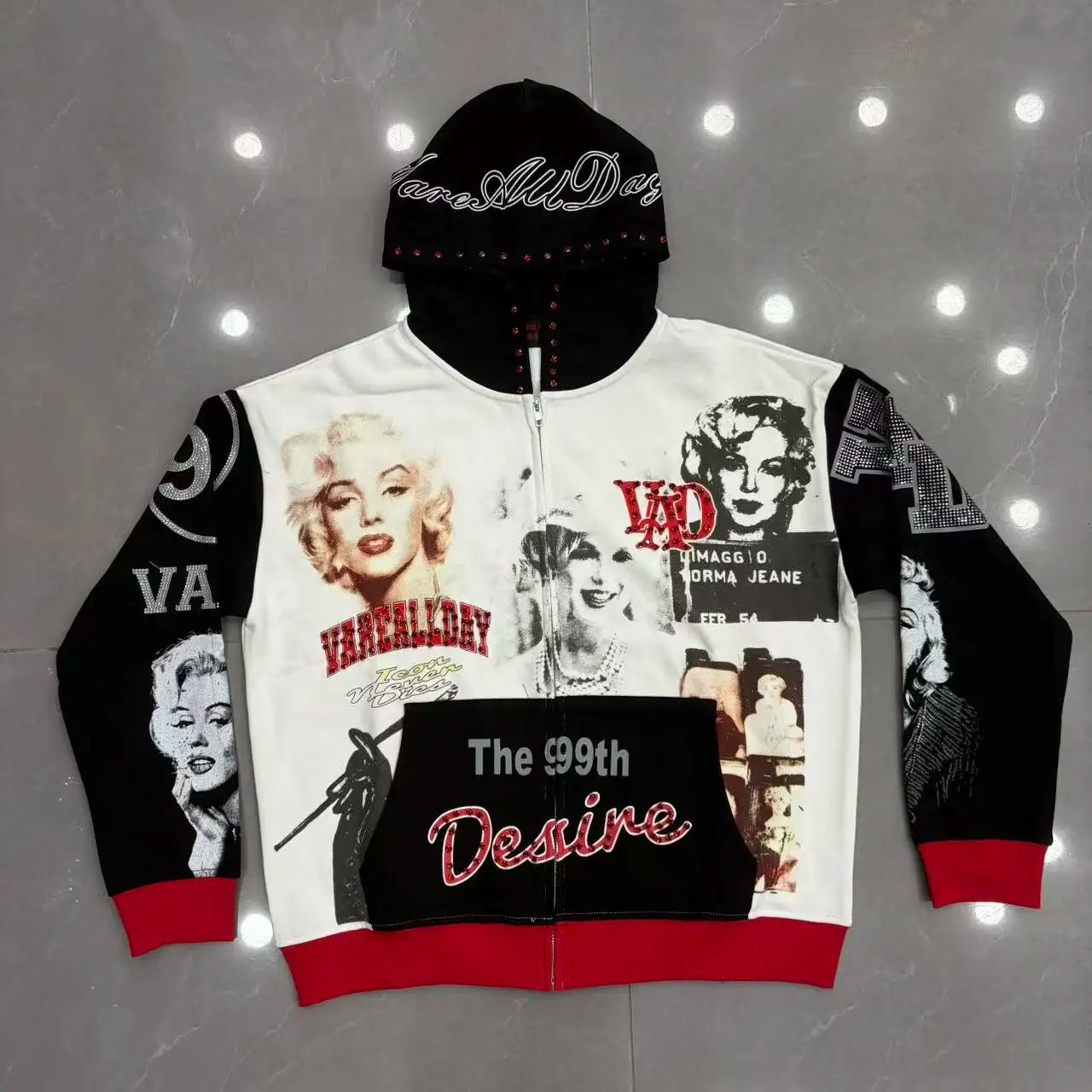 High-Quality Fashionable Loose-Fitting Color-Blocked Rhinestone Zipper Cardigan Sweatshirt Made of Pure Cotton Terry Fabric with Rhinestone Zipper Hoodie