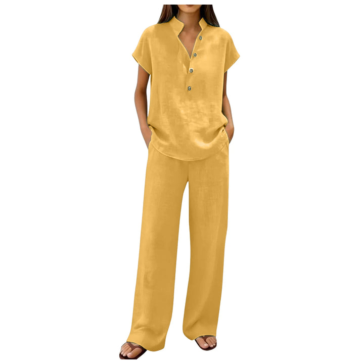 Fashion Cotton Linen Short Sleeved Women Shirt Pants Suit Spring Summer New Simple Casual Pocket Pants Female Office 2 Piece Set