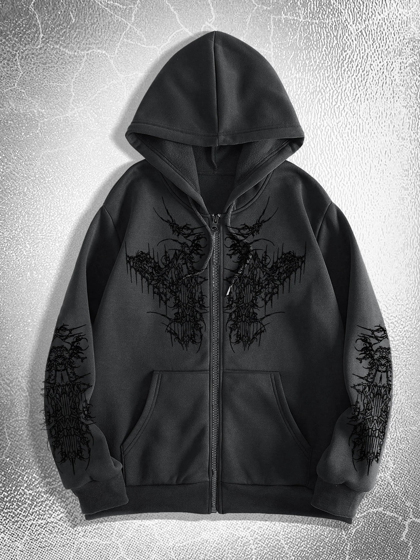 Men'S Gothic Dark Style Print Zip-Up Hoodie, Fashionable Street Style Zip-Up Hoodie for Casual Occasions