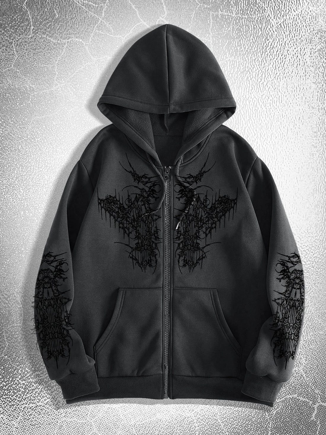 Men'S Gothic Dark Style Print Zip-Up Hoodie, Fashionable Street Style Zip-Up Hoodie for Casual Occasions