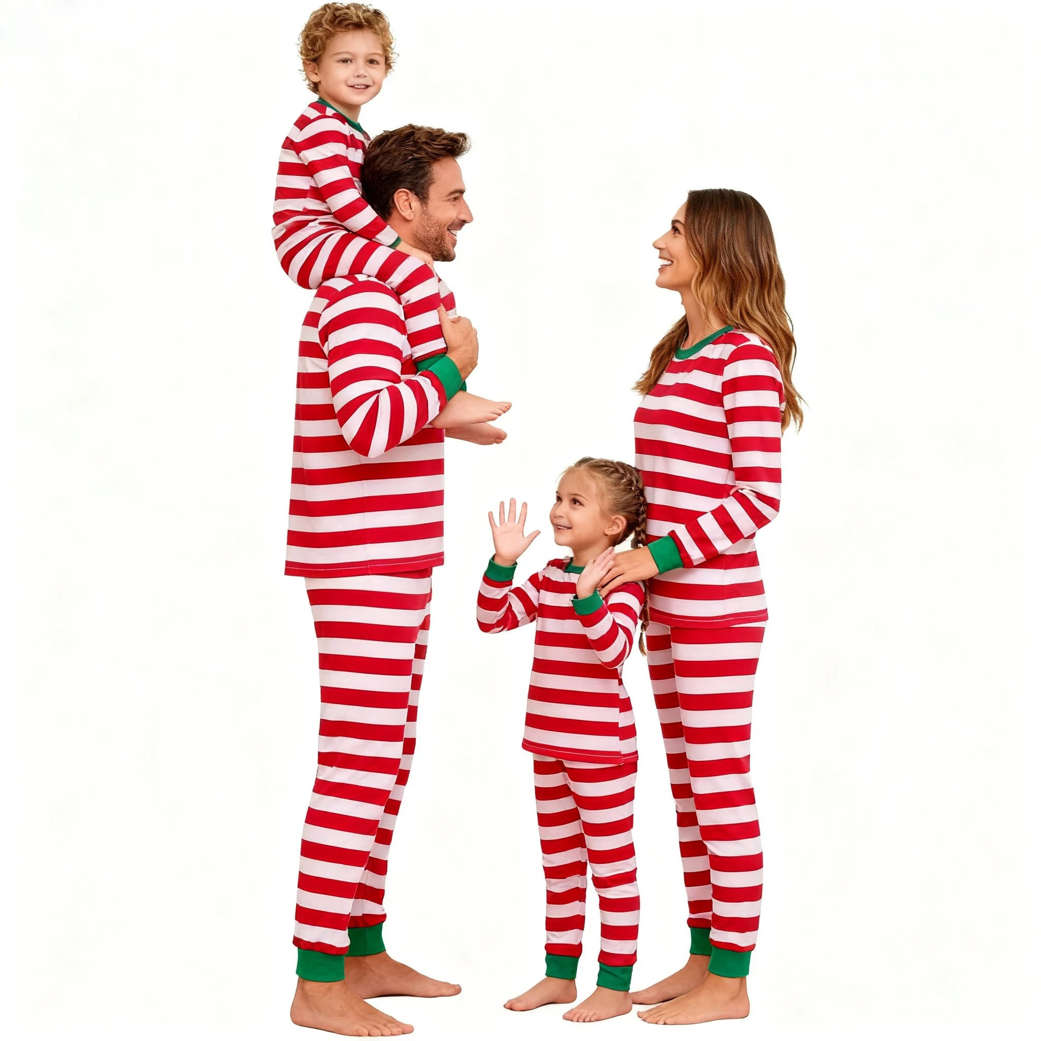 Family Matching Christmas Pajamas Red White Striped Long Sleeve Set Soft Sleepwear for Dad Mom Children Holiday Loungewear