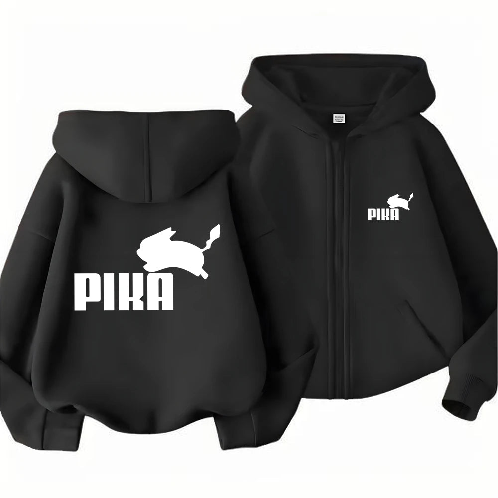 Children Zipper Cardigan Hoodies Print Tops Boy Black Girls Pink Sweatshirt Coat Long Sleeve Casual Fashion Hooded