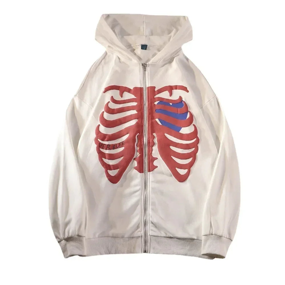 Y2K Skeleton Hoodies Women 2025 Vrouwen Gothic Zwart Zip Up Oversized Sweatshirt Dames Retro Harajuku Capuchon Streetwear Tops