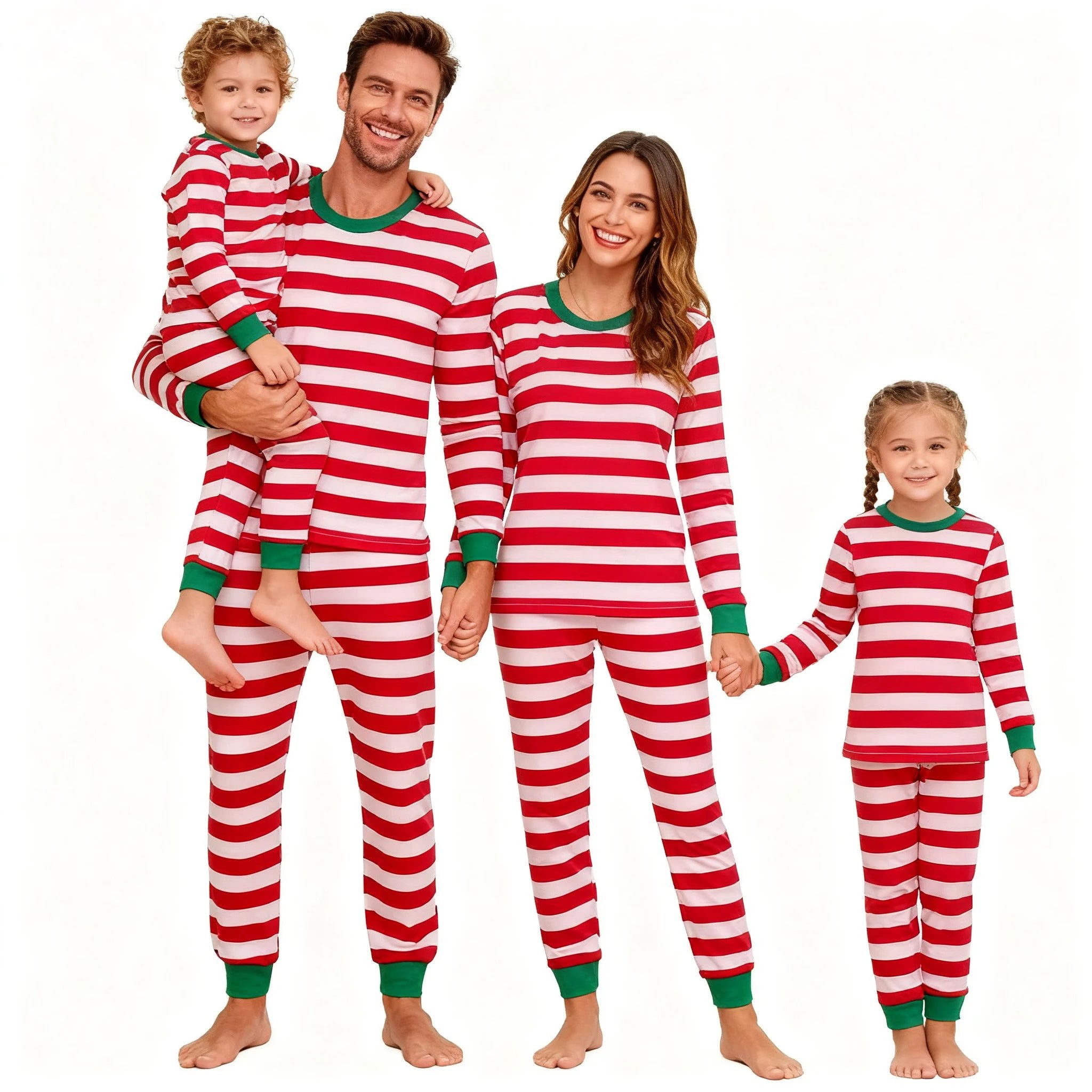 Family Matching Christmas Pajamas Red White Striped Long Sleeve Set Soft Sleepwear for Dad Mom Children Holiday Loungewear