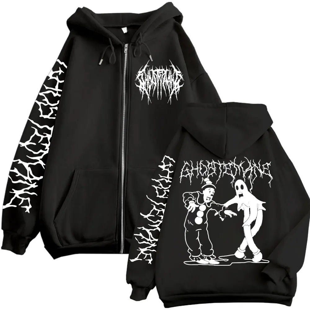 Ghostemane Print Zipper Hoodies Metal Rock Pop Music Zip Up Hooded Sweatshirts Men's Women's Gothic Fashion Vintage Pullovers