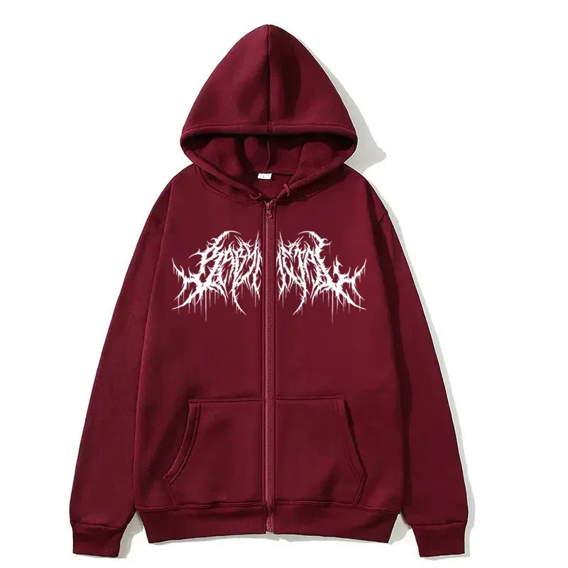 Y2K Zip-Up Hoodie, Men, Clothes with Graphic Prints, Hip Hop Style, Gothic 2026 Autumn Winter Keep Warm Long Sleeves Sweatshirt