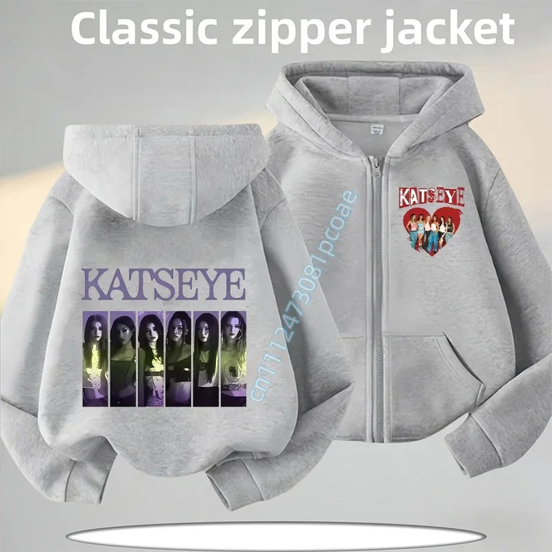 KATSEYE Children's Zippered Pullover Hoodie Boys' Sport Shirt Girls' Casual Top Cartoon Print 2026 New Fall/Winter Coat