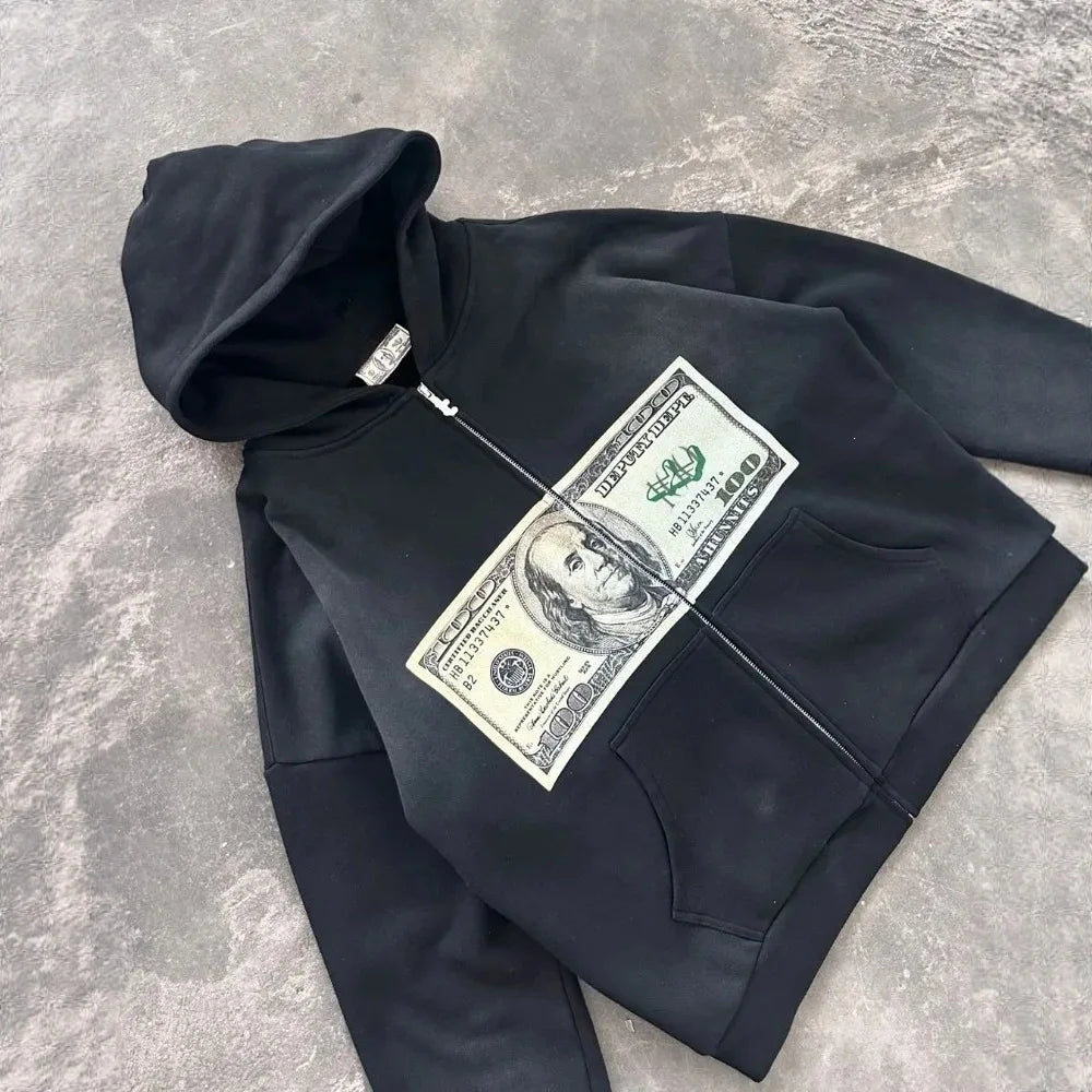 Retro Fashion Printed Pattern Zipper Hoodie Y2k Gothic Street Clothing Men and Women Loose Casual Sportswear k pop clothes