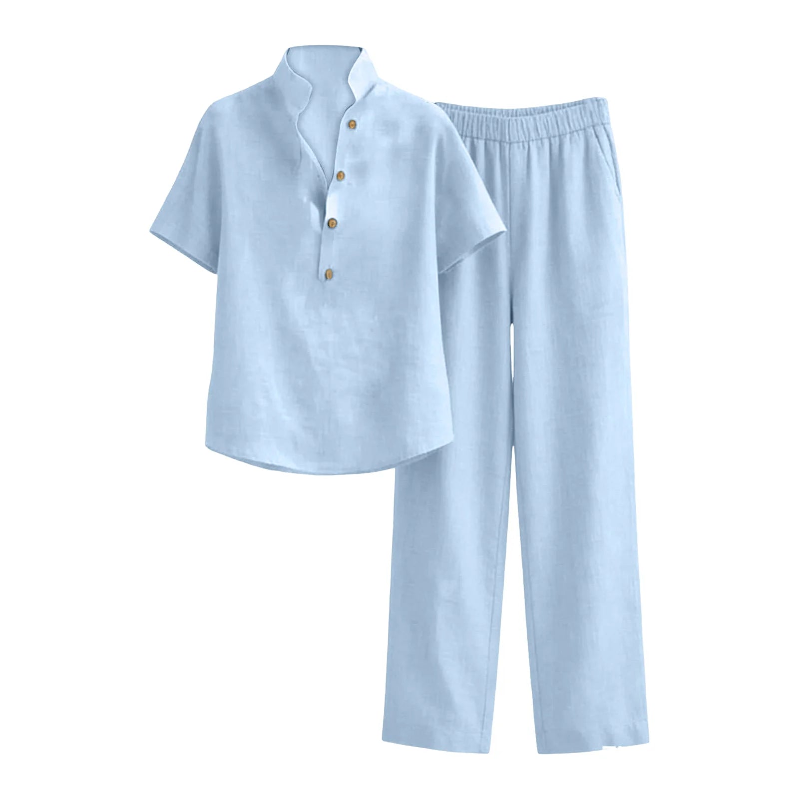 Fashion Cotton Linen Short Sleeved Women Shirt Pants Suit Spring Summer New Simple Casual Pocket Pants Female Office 2 Piece Set