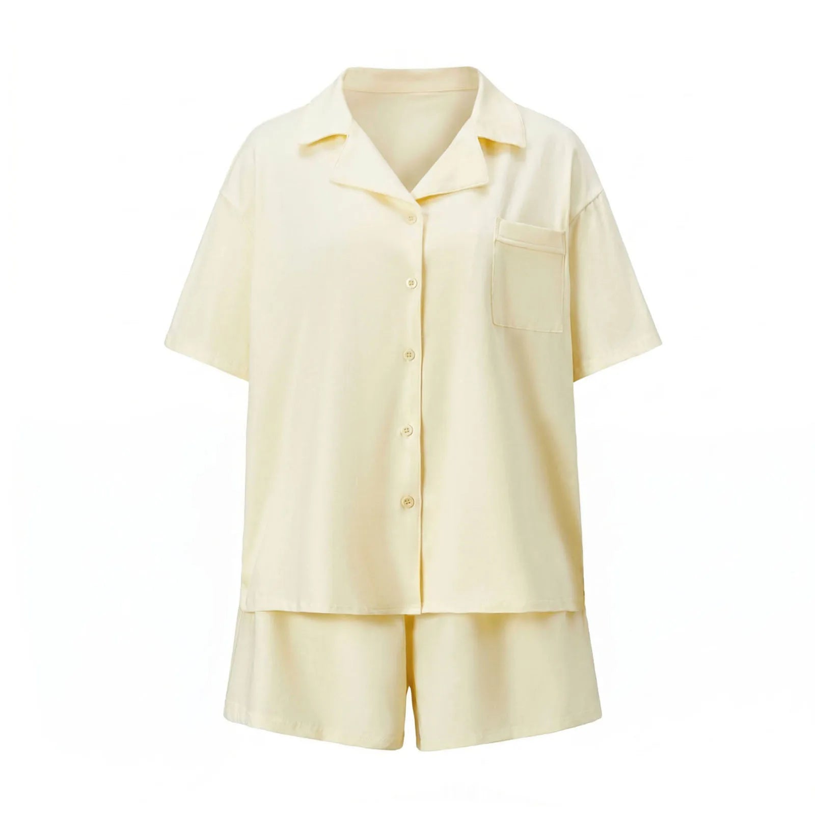 Hirigin Soft Loungewear Sleepwear 2 Piece Set Women Short Sleeve Button Down Pajama Set and Shorts For Home Casual Nightwear