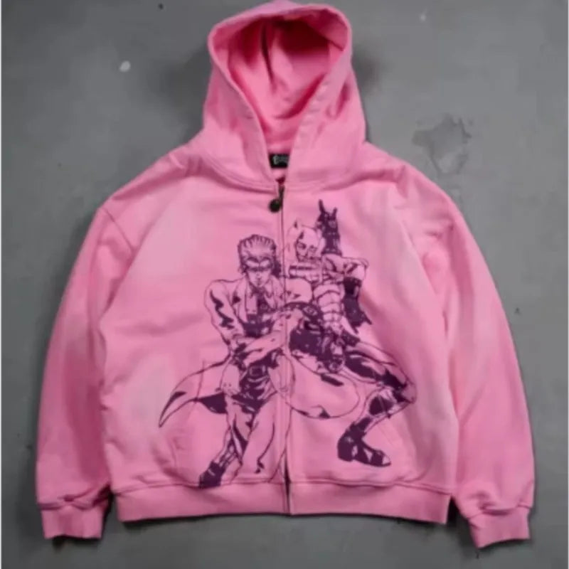 Streetwear Y2k Sweatshirt Harajuku Bizarre Adventure Zip Up Hoodies Oversized Mens Womens Zipper Hoodie Hip Hop Couple Hoodie