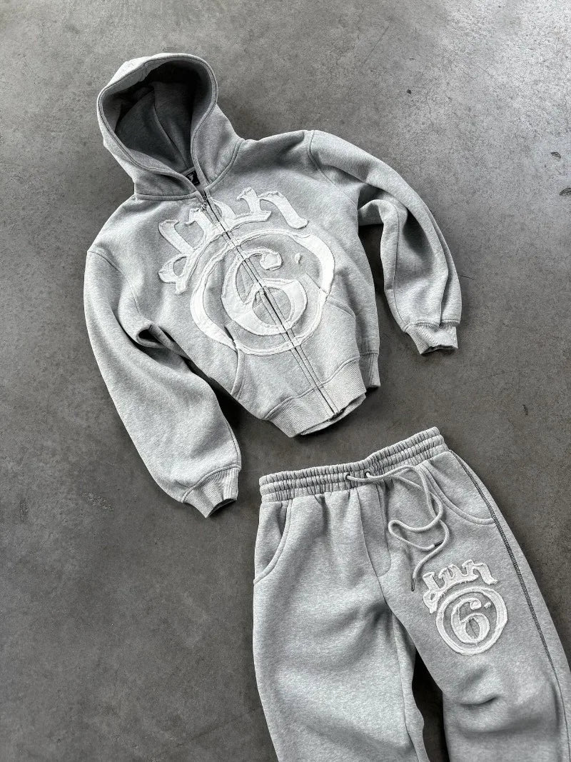 Y2K Clothing New Fashion Letter Embroidery Patch Zipper Hooded Sweater Men Gothic Harajuku Hip Hop Popular Casual Sweatshirt