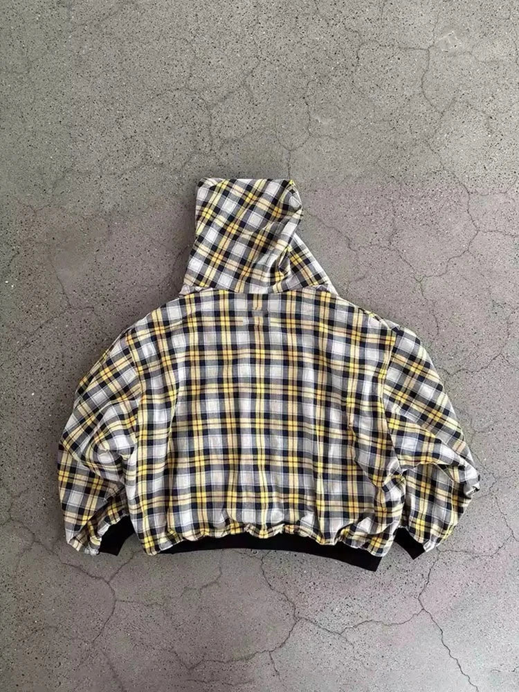 Fashion Two Wear Plaid Hoodies Women Y2K Long Sleeve Loose Hood Shirt Korean Zipper Sweatshirt Coats Streetwear Harajuku Jackets